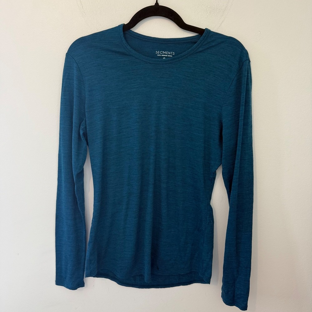 Segments womens Merino Wool Long Sleeve Base Layer Top Teal Blue Heather Size M